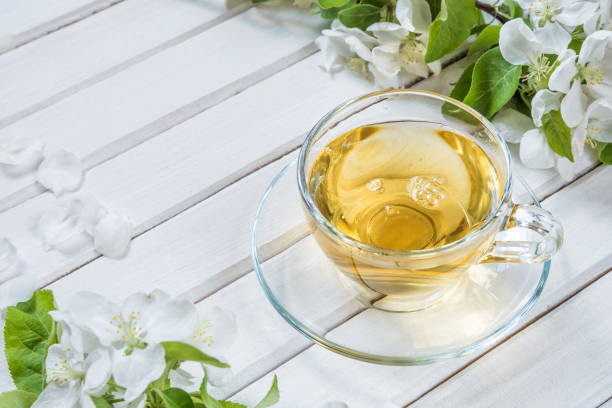 istock Spring green tea in glass cup 1216916682