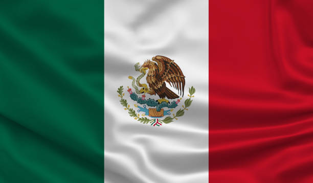 waving world flags. silk, satin texture. 3d illustration. - mexican flag mexico flag digitally generated image imagens e fotografias de stock