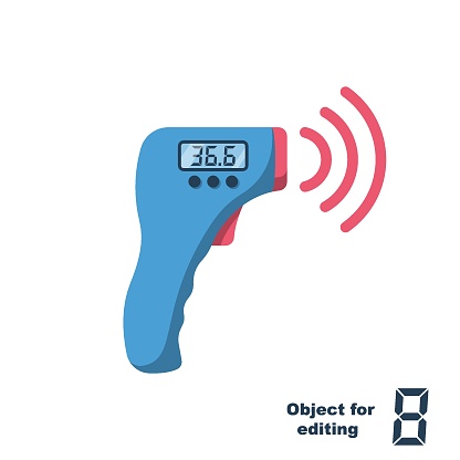 Digital non-contact infrared thermometer. Infrared light for disease detection through body temperature. Vector flat design. Isolated white background. Prevention of coronavirus disease 2019-nCoV.