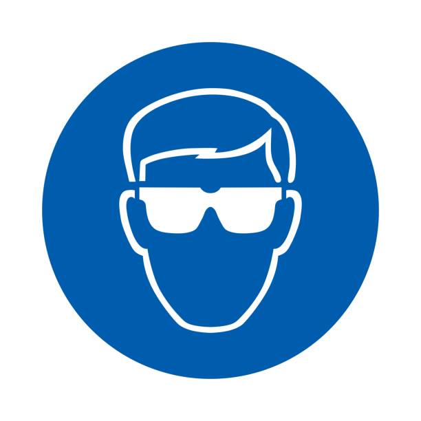 illustrations, cliparts, dessins animés et icônes de les lunettes de sécurité doivent être portées. m004.  norme iso 7010 - head massage audio