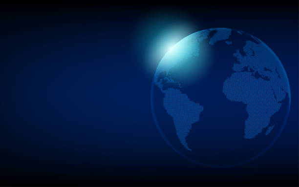 istock Earth , World map illustration with blue glowing points dotted land, furturistic, copyspace in frame 1216921853