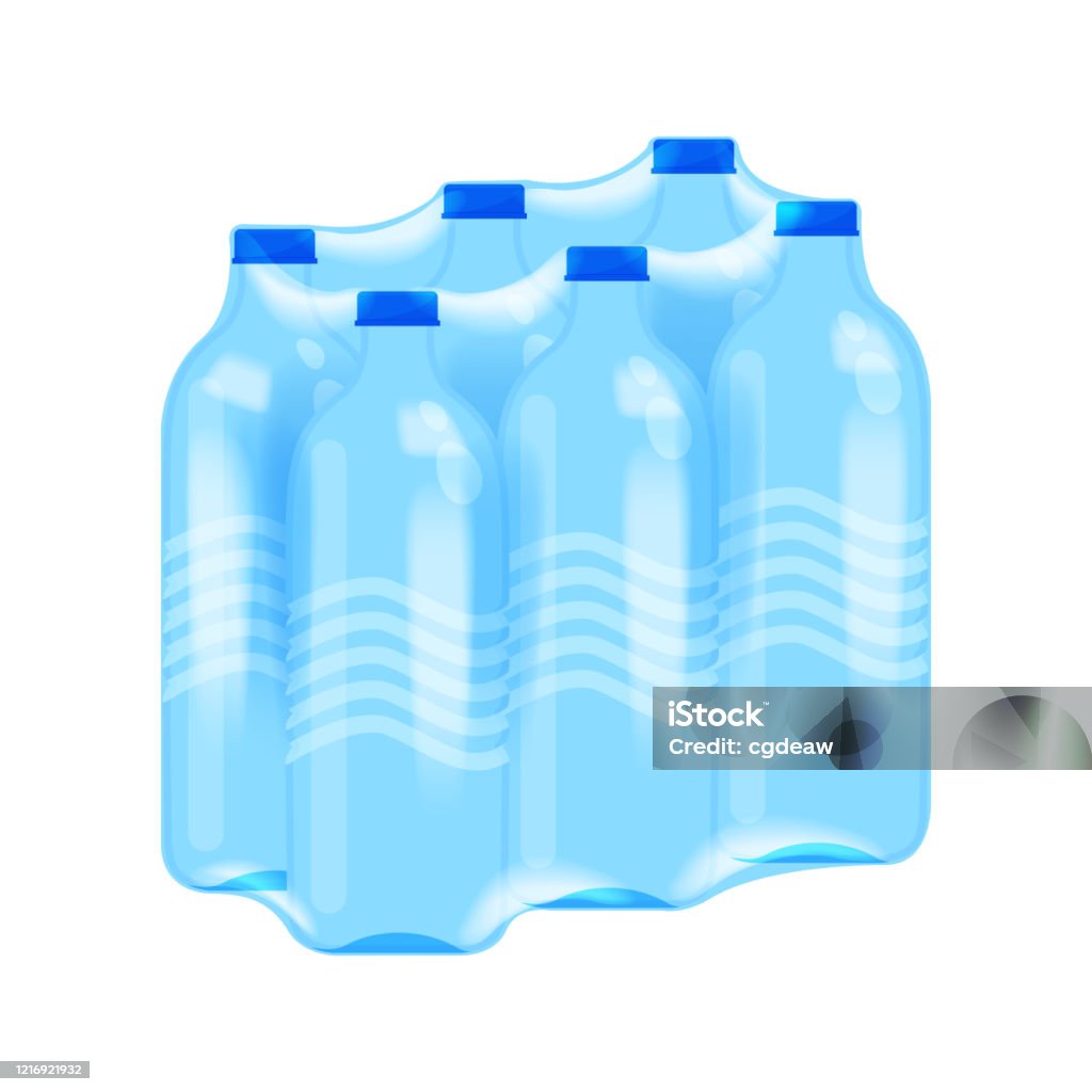 Drinking Water Bottle Six Pack In Plastic Wrap Isolated On White Bottle  Water Drink In Shrink Film Clear Plastic Wrap Packs 6 Drinking Water Bottles  Plastic In Wrapped Pet Packed Bottled Six