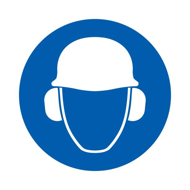 illustrations, cliparts, dessins animés et icônes de le casque de sécurité et la protection de l’oreille doivent être portés. norme iso 7010 - head massage audio