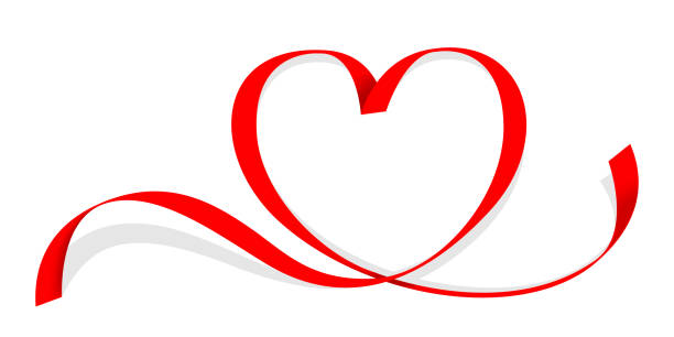 리본 빨간 하트 모양 흰색, 리본 라인 빨간 하트 모양, 하트 모양 리본 줄무늬 레드, 복사 공간, 국경 테이프 컬 하트 장식 인사말 발렌타인 카드와 어머니의 날에 고립 - february valentines day heart shape love stock illustrations