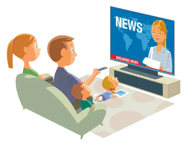 Vector illustration of family of watching television