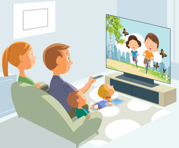 Stay at home. Parents and children in quarantine Vector Stay at home. Parents and children in quarantine kids watching tv stock illustrations