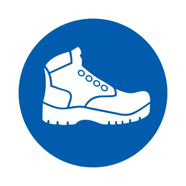 ilustrações de stock, clip art, desenhos animados e ícones de safety shoes must be worn. m008.  standard iso 7010 - safety sign protective workwear factory