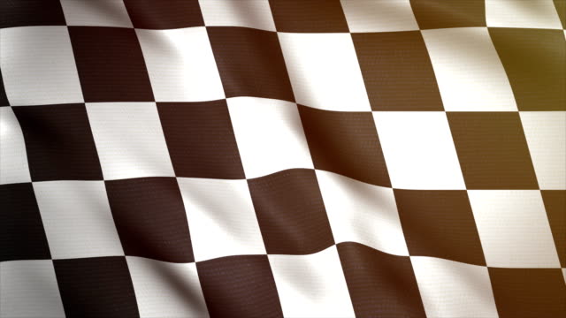 Chess flag waving in wind 4k. Sport car background. Race start or finish. Racing animated flag.
