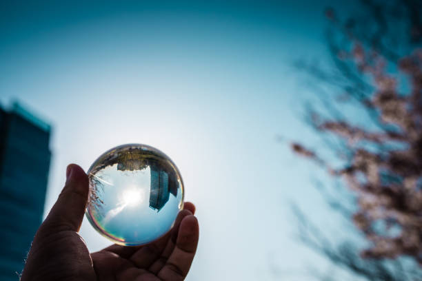Spring flowers and crystal balls, background