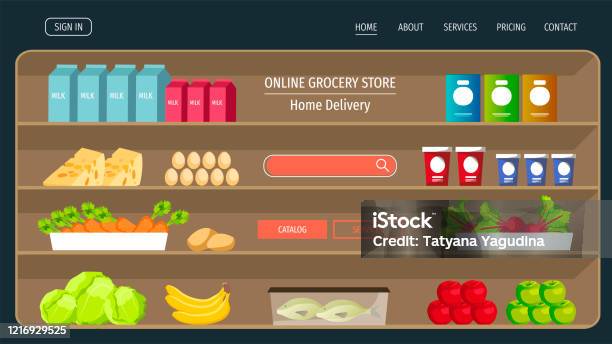Ilustración de Plantilla De Diseño Del Sitio Web Para La Tienda De  Comestibles Mercado En Línea