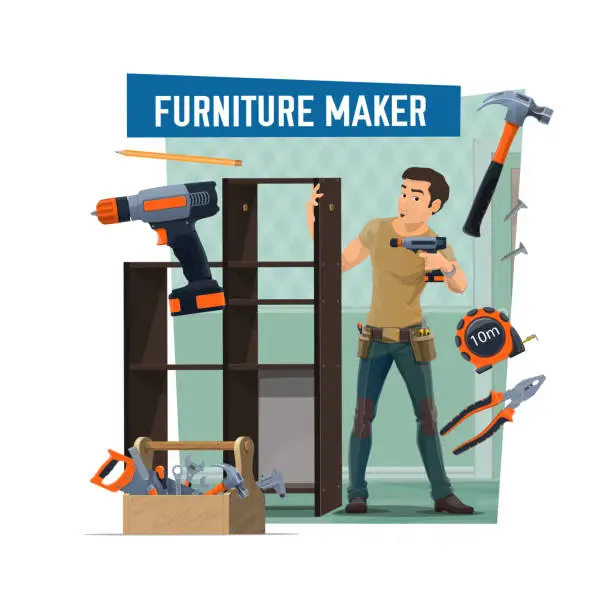 Vector illustration of Furniture maker assembly modular shelf or cabinet