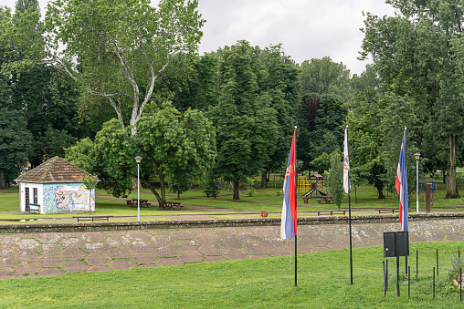 Šabac, Serbia - June 01, 2019: Šabac Park on the banks of the Sava River