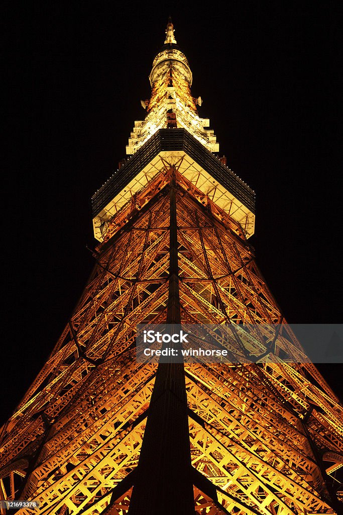 Torre de Tóquio à noite - Foto de stock de Arquitetura royalty-free