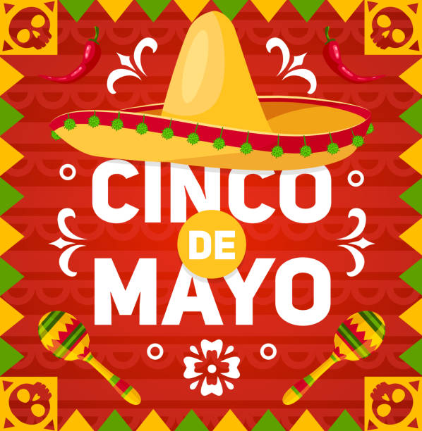 ilustrações de stock, clip art, desenhos animados e ícones de cinco de mayo holiday hat, maracas - pepper chili pepper frame food