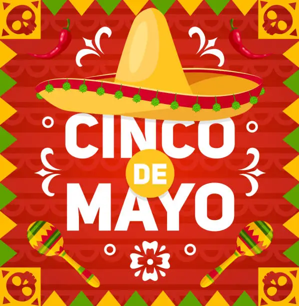 Vector illustration of Cinco de Mayo holiday hat, maracas