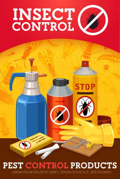 Vector illustration of Insecticide and pesticide spray, cockroach chalk