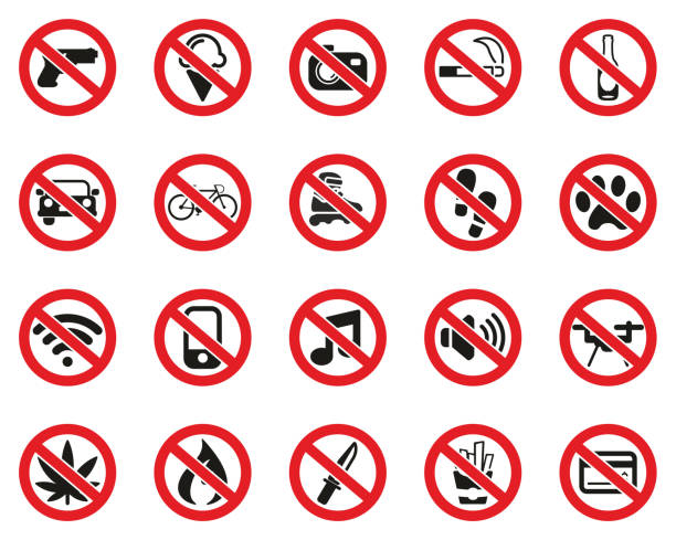 No Sign Or Forbidden Sign Icons Color Set Big This image is a vector illustration and can be scaled to any size without loss of resolution. dog marijuana stock illustrations