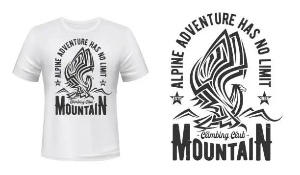 Vector illustration of Hiking sport club t-shirt print of mountain eagle
