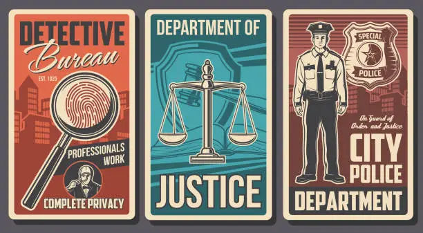 Vector illustration of Detective bureau, justice and police department