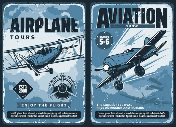 Vector illustration of Vintage posters, custom planes aviation show