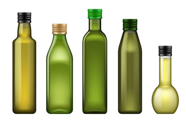 illustrations, cliparts, dessins animés et icônes de bouteilles en verre vert d’olive, tournesol, huile de maïs - olive oil bottle olive cooking oil