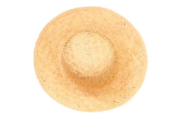 sombrero solar aislado sobre fondo blanco - sombrero de paja fotografías e imágenes de stock