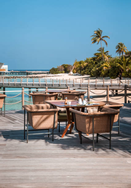 istock Al fresco breakfast restaurant in Maldives 1216950619