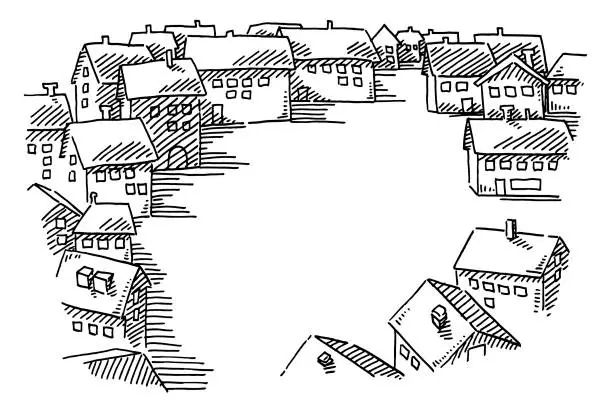 Vector illustration of Empty Village Square No People Drawing