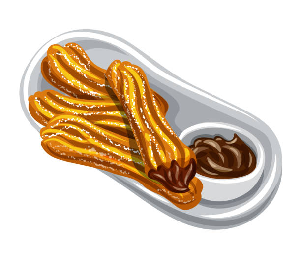 ilustraciones, imágenes clip art, dibujos animados e iconos de stock de churros pastelería - churro chocolate cup sweet food