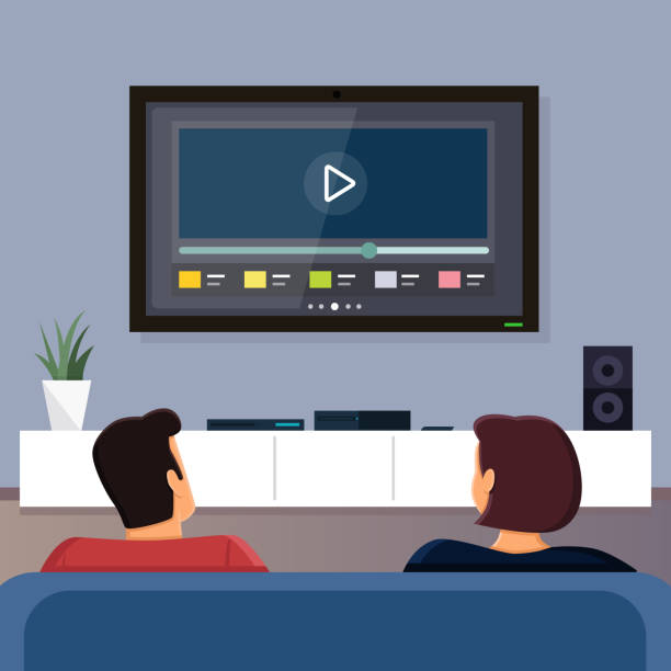 illustrations, cliparts, dessins animés et icônes de regarder la télévision ensemble - living room