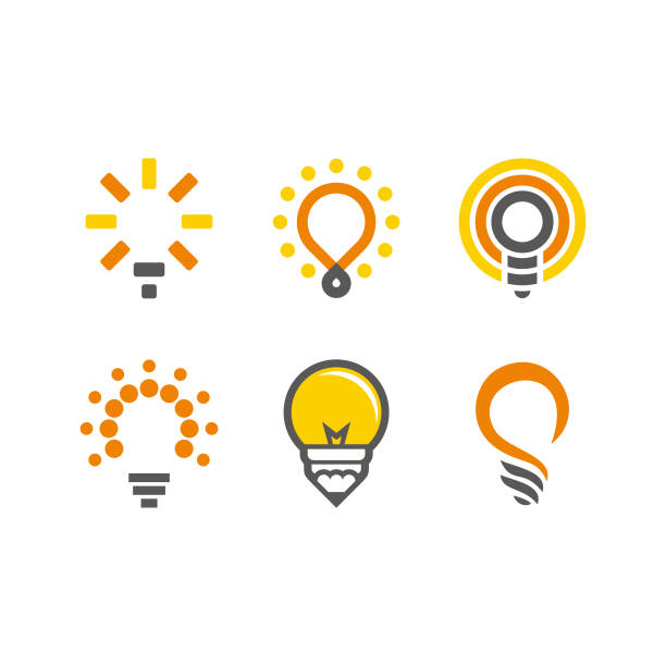 ilustraciones, imágenes clip art, dibujos animados e iconos de stock de conjunto de logotipos de lámparas - ideas inspiration light bulb innovation