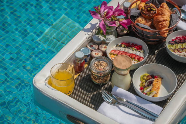 istock Luxurious Floating Breakfast tray in Swimming Pool 1216953891