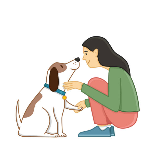 Girl petting a dog vector art illustration