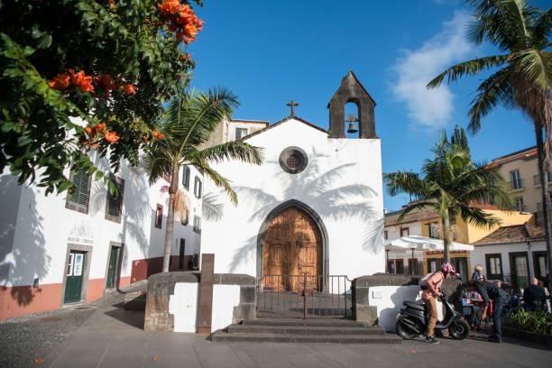 the capela  do corpo santo in the old town of zona Velha in the old city of Funchal at night on the Island Madeira of Portugal.   Portugal, Madeira, April 2018