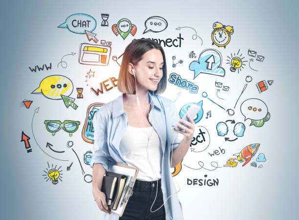 istock Smiling woman student with phone, social media 1216959564