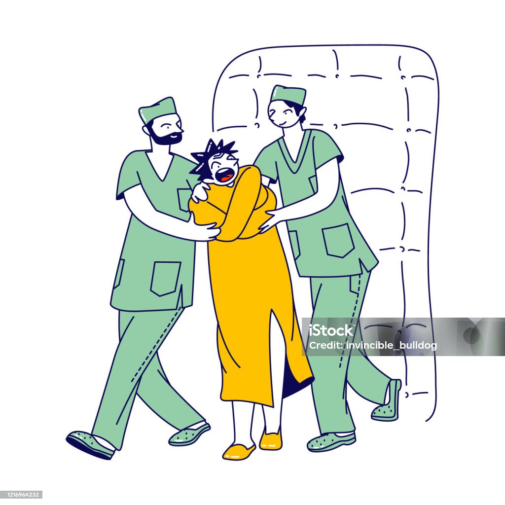 Ilustración de Concepto De Hospital Psiquiátrico Personajes Ordenados Del Medic Que Llevan A Un Paciente Loco Mentalmente Inestable Envuelto En Camisa De Fuerza A Procedimiento En La Habitación Con Paredes Suaves Acolchadas Ilustración de Concepto De Hospital Psiquiátrico Personajes Ordenados Del Medic Que Llevan A Un Paciente Loco Mentalmente Inestable Envuelto En Camisa De Fuerza A Procedimiento En La Habitación Con Paredes Suaves Acolchadas