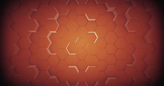 Abstract geometric golden hexagone wall texture. 3D rendering. 3D illustration