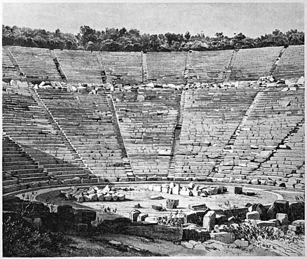 The Ancient Theatre of Epidaurus is regarded as the best preserved ancient theatre in Greece in terms of its perfect acoustics and fine structure. It was constructed in the late 4th century BC and it was finalized in two stages Illustration of the Ancient Theater of Epidaurus is regarded as the best preserved ancient theater in Greece in terms of its perfect acoustics and fine structure. It was constructed in the late 4th century BC and it was finalized in two stages 4th century bc stock illustrations