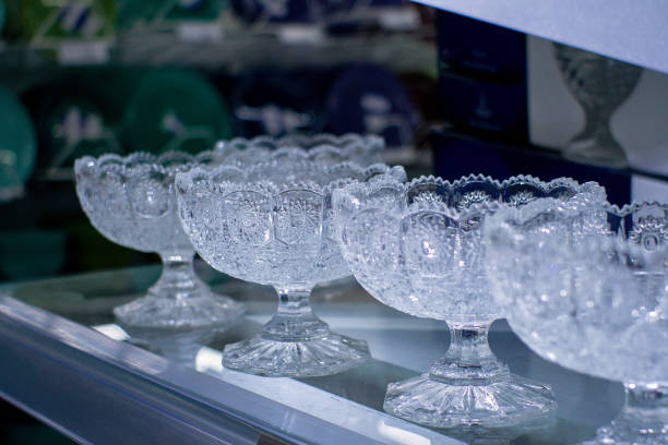 glassware buffet table glassware vases for sweets selective focus.