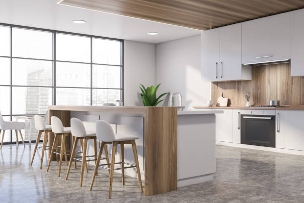 istock White and wooden kitchen corner with bar and table 1216967364
