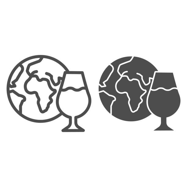 istock Globe and glass of wine line and solid icon. Imported wine with planet outline style pictogram on white background. Winery world collection logo for mobile concept and web design. Vector graphics. 1216968282