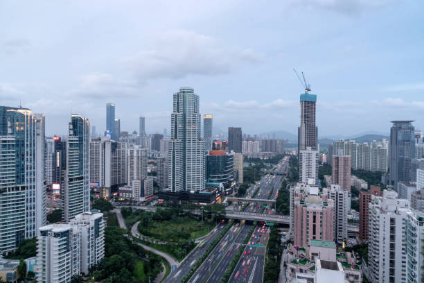 istock Modern city skyline and streets 1216968878