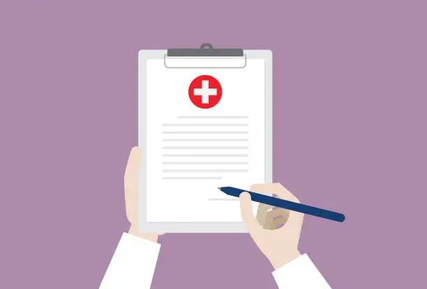 Vector illustration of Doctor signing a medical certificate