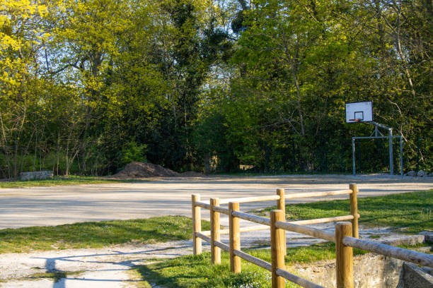 istock Empty playground for outdoor basketball. 1216975612