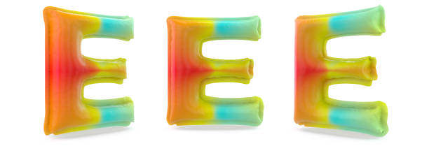 Capital letter E. Uppercase. Inflatable multicolor balloon on background. 3D Capital letter E. Uppercase. Inflatable multicolor balloon on background. 3D rendering 3d red letter e stock pictures, royalty-free photos & images