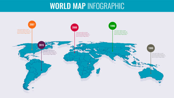 illustrations, cliparts, dessins animés et icônes de modèle d’infographie de carte du monde. vecteur - planisphère