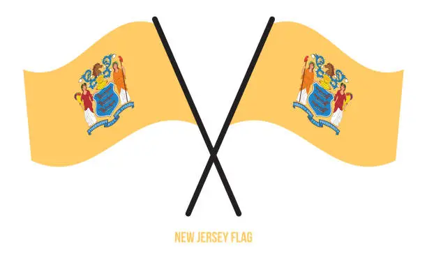 Vector illustration of Two Crossed Waving New Jersey Flag On Isolated White Background.