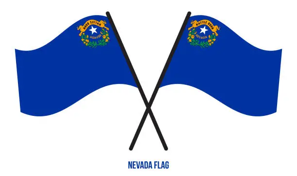 Vector illustration of Two Crossed Waving Nevada Flag On Isolated White Background.