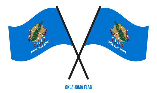 zwei gekreuzte winkende oklahoma flagge auf isolierten weißen hintergrund. - flag of oklahoma stock-grafiken, -clipart, -cartoons und -symbole