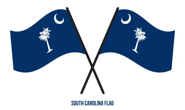 Vector illustration of Two Crossed Waving South Carolina Flag On Isolated White Background.